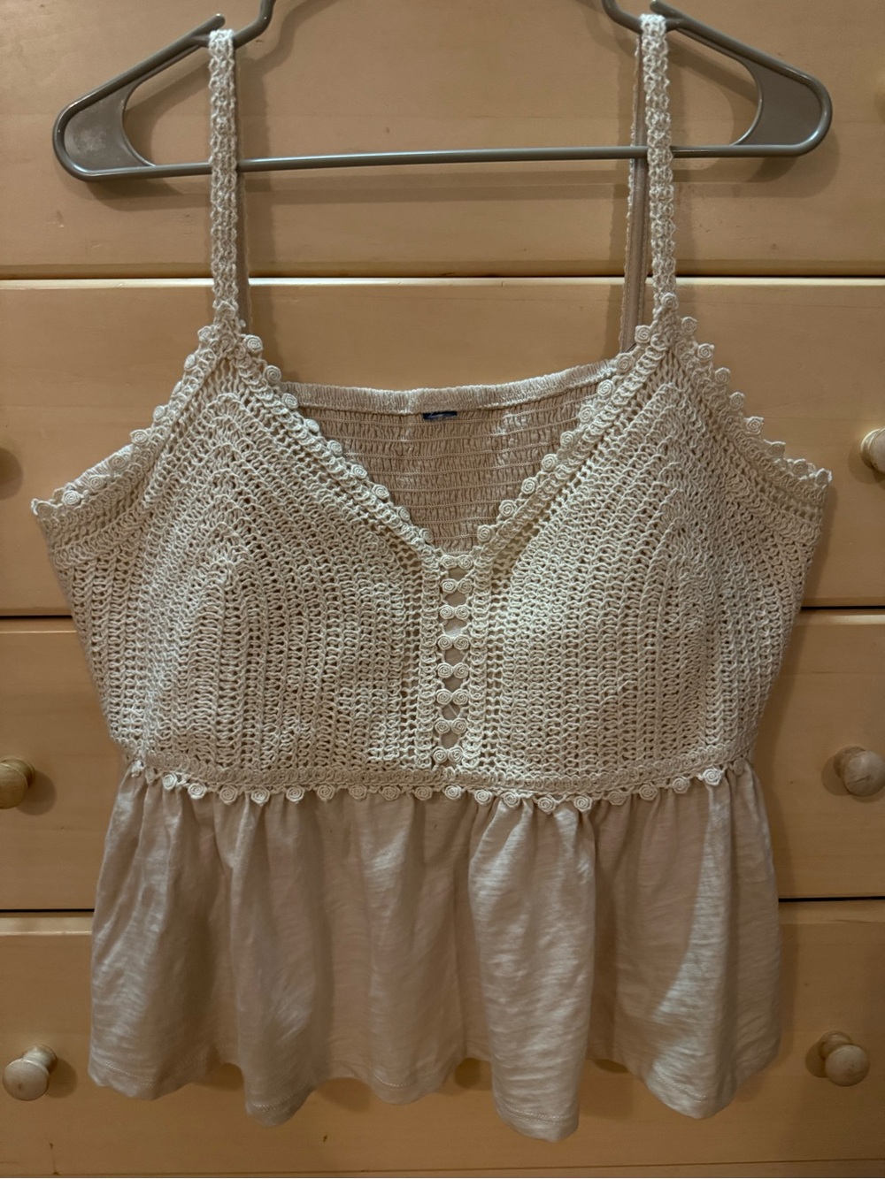 Crochet Peplum Tank Top in Tan